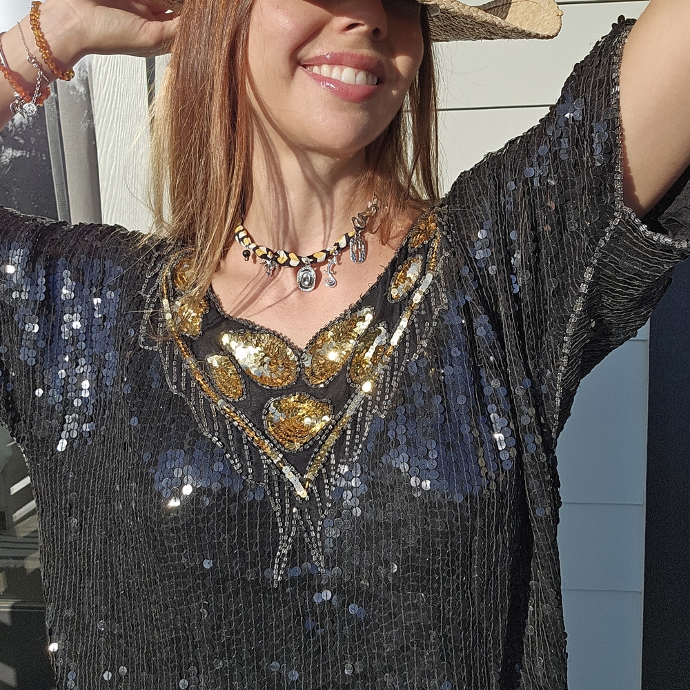 Vintage Silk & Sequins TOP